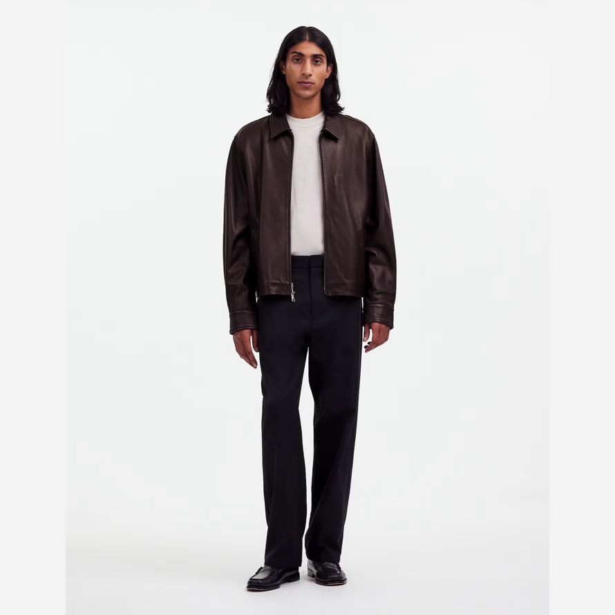 marrone scuro mens madewell zip-front giacca di pelle