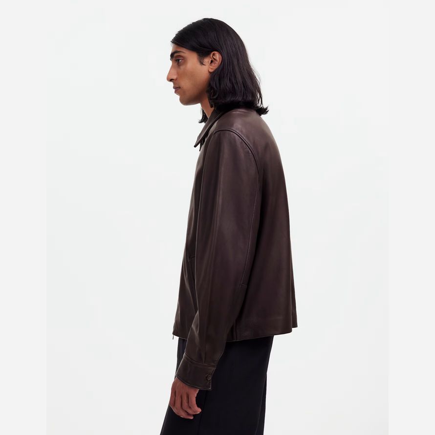 marrone scuro mens madewell zip-front giacca di pelle