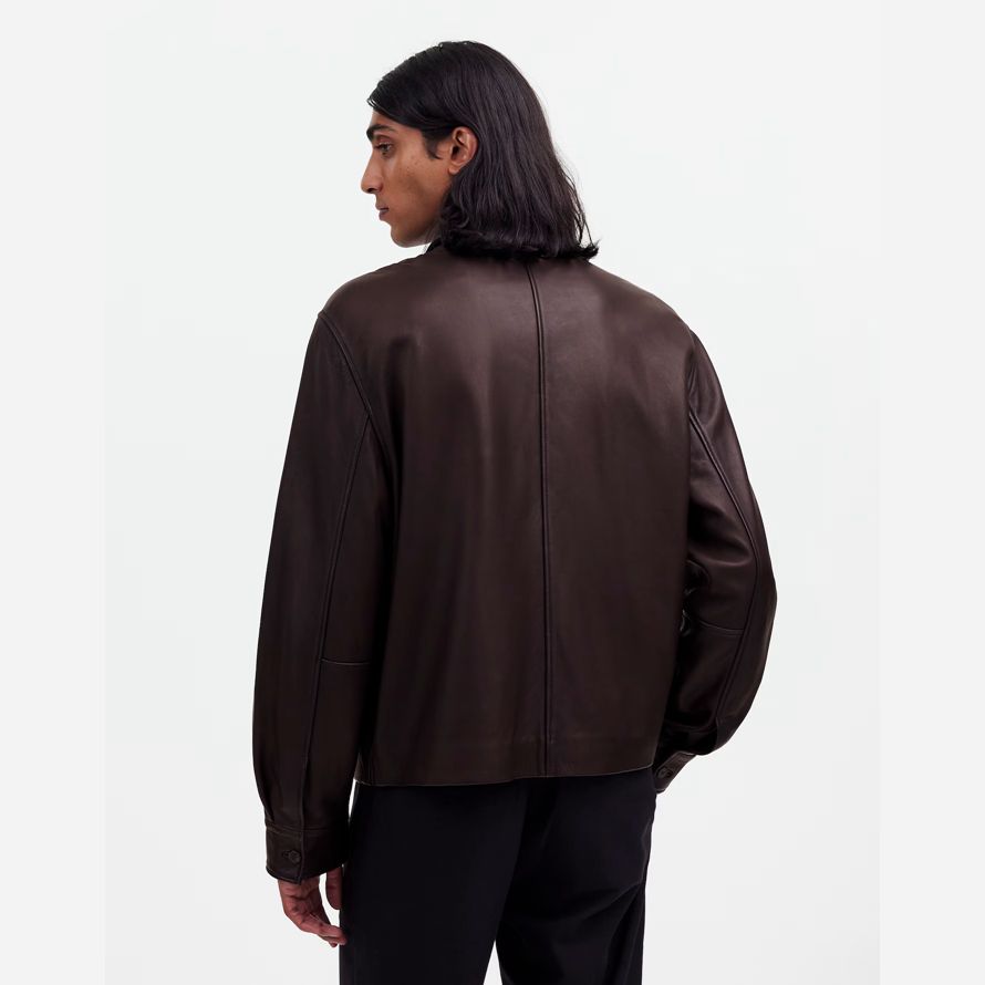 marrone scuro mens madewell zip-front giacca di pelle