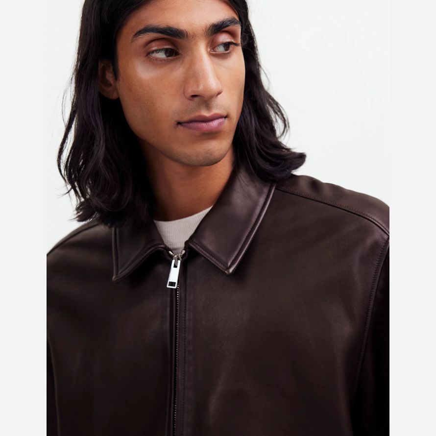 marrone scuro mens madewell zip-front giacca di pelle