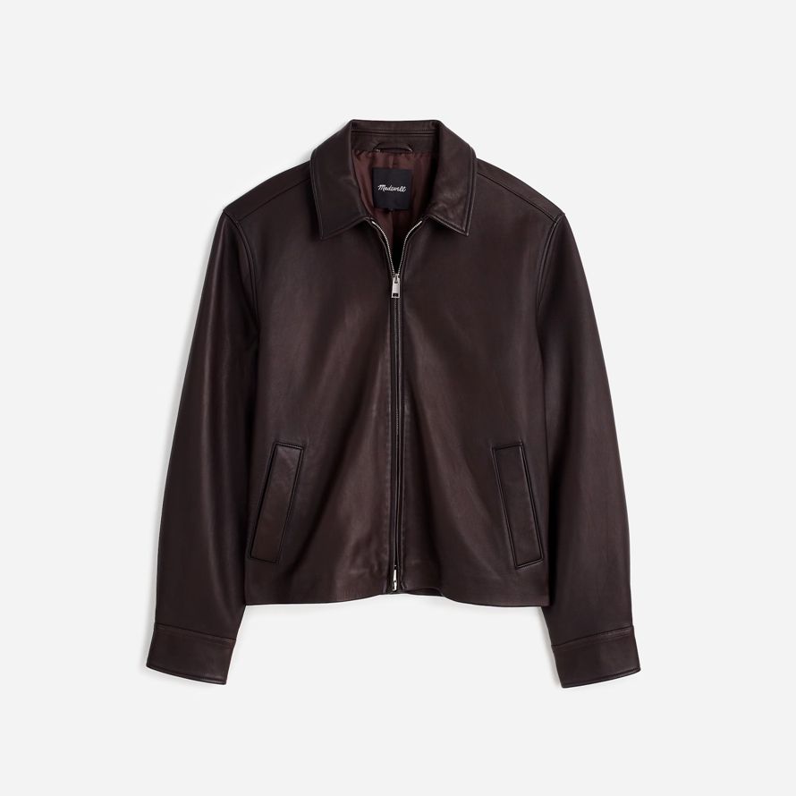 marrone scuro mens madewell zip-front giacca di pelle