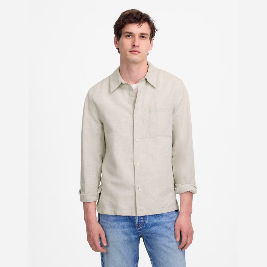 mens madewell pulsante-up di cotone-lino camicie beige