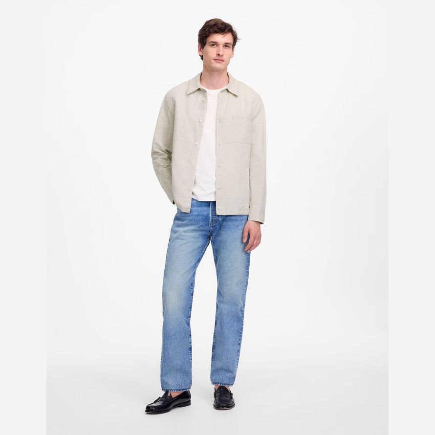 mens madewell pulsante-up di cotone-lino camicie beige