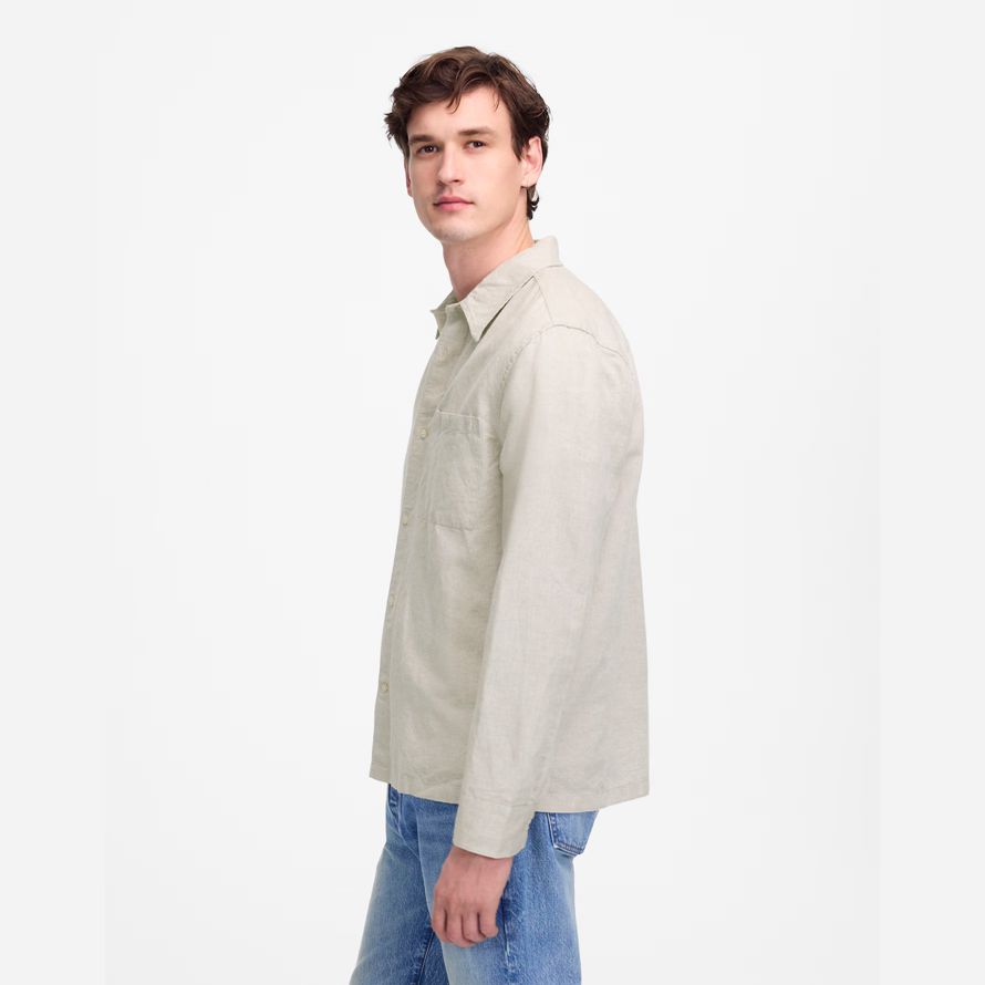 mens madewell pulsante-up di cotone-lino camicie beige
