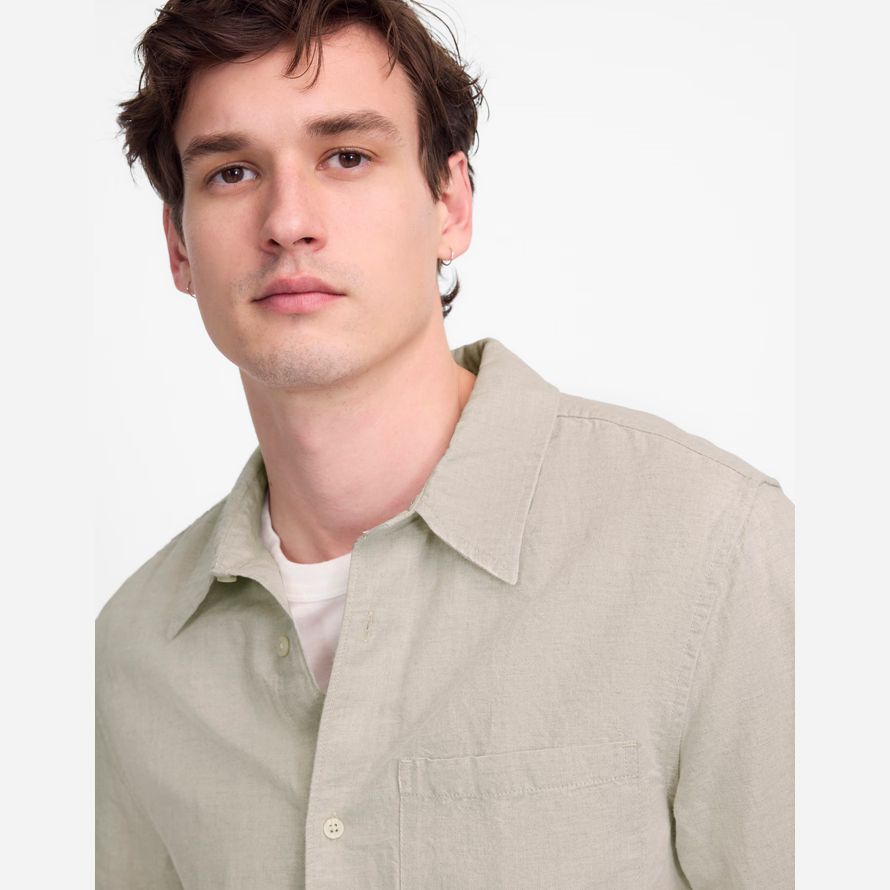 mens madewell pulsante-up di cotone-lino camicie beige
