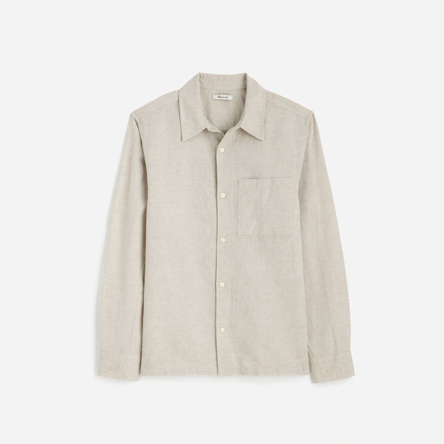 mens madewell pulsante-up di cotone-lino camicie beige