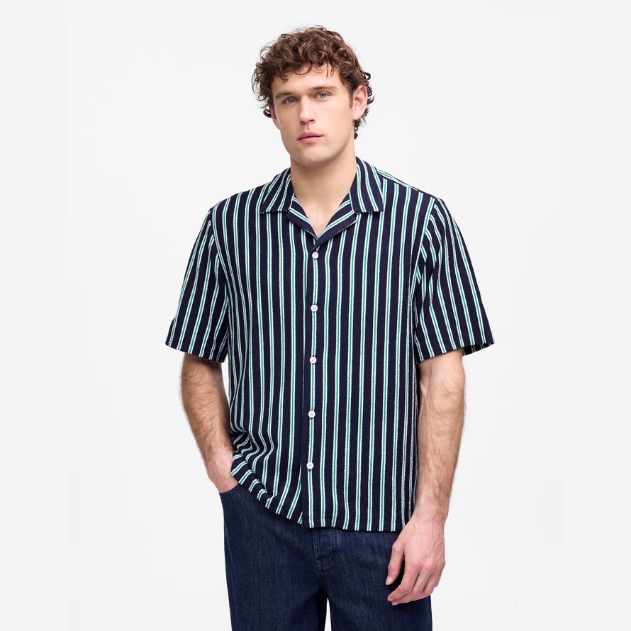 madewell la texture di maglia camp collare camicie uomo navy verde