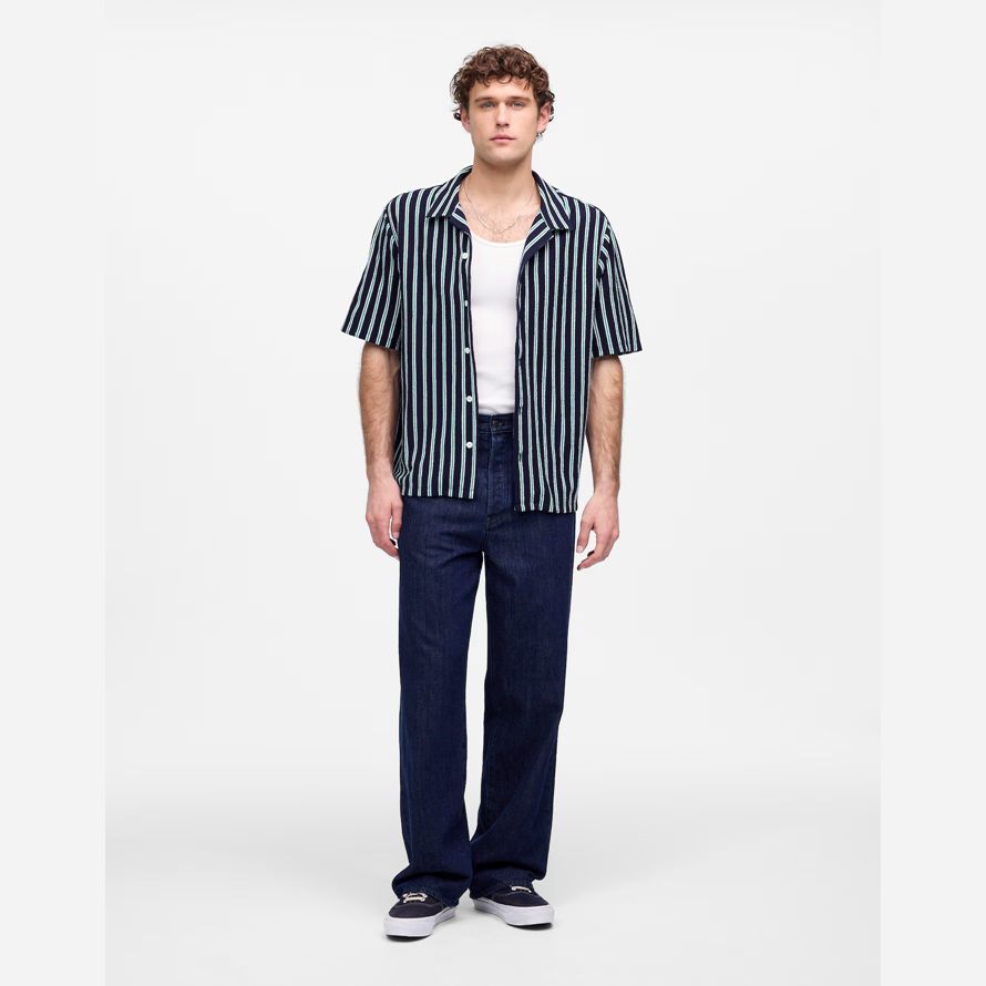 madewell la texture di maglia camp collare camicie uomo navy verde