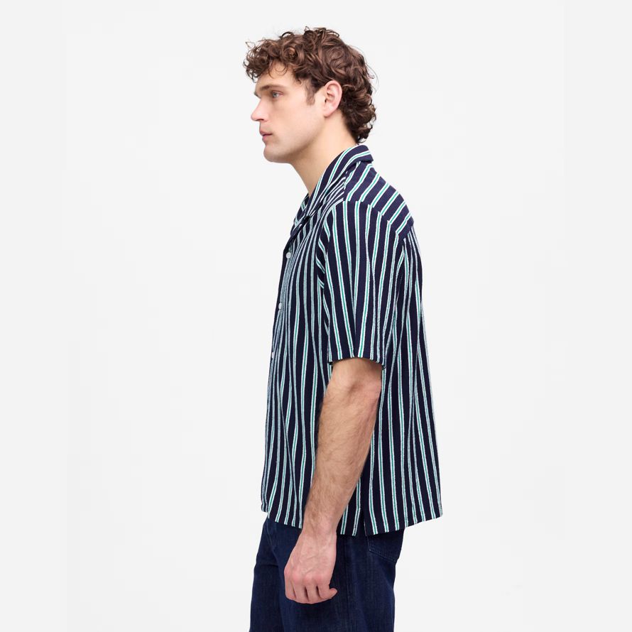 madewell la texture di maglia camp collare camicie uomo navy verde