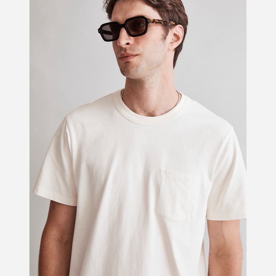 mens madewell tinto capo notturno girocollo tasca t-shirt crema