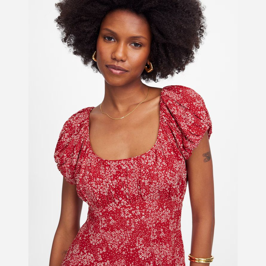 rosso bianco madewell increspato scoopneck mini abito womens