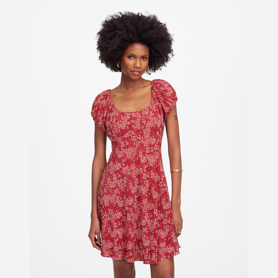 rosso bianco madewell increspato scoopneck mini abito womens