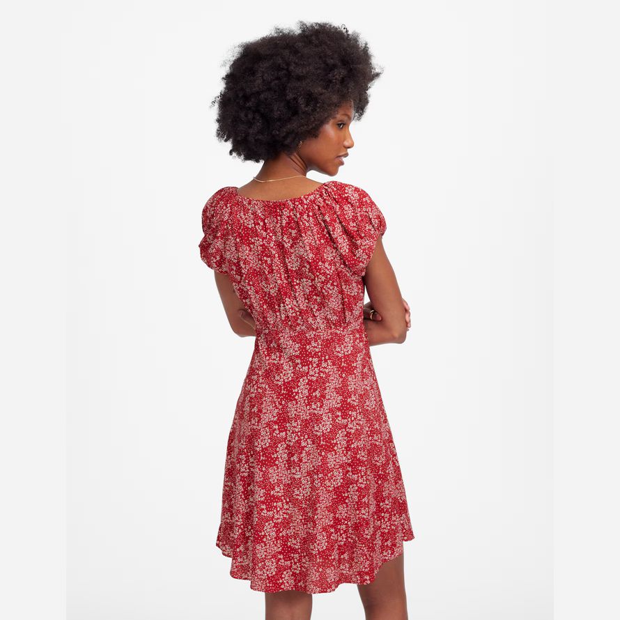 rosso bianco madewell increspato scoopneck mini abito womens