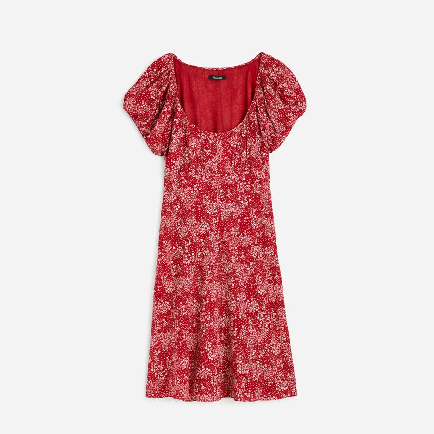 rosso bianco madewell increspato scoopneck mini abito womens