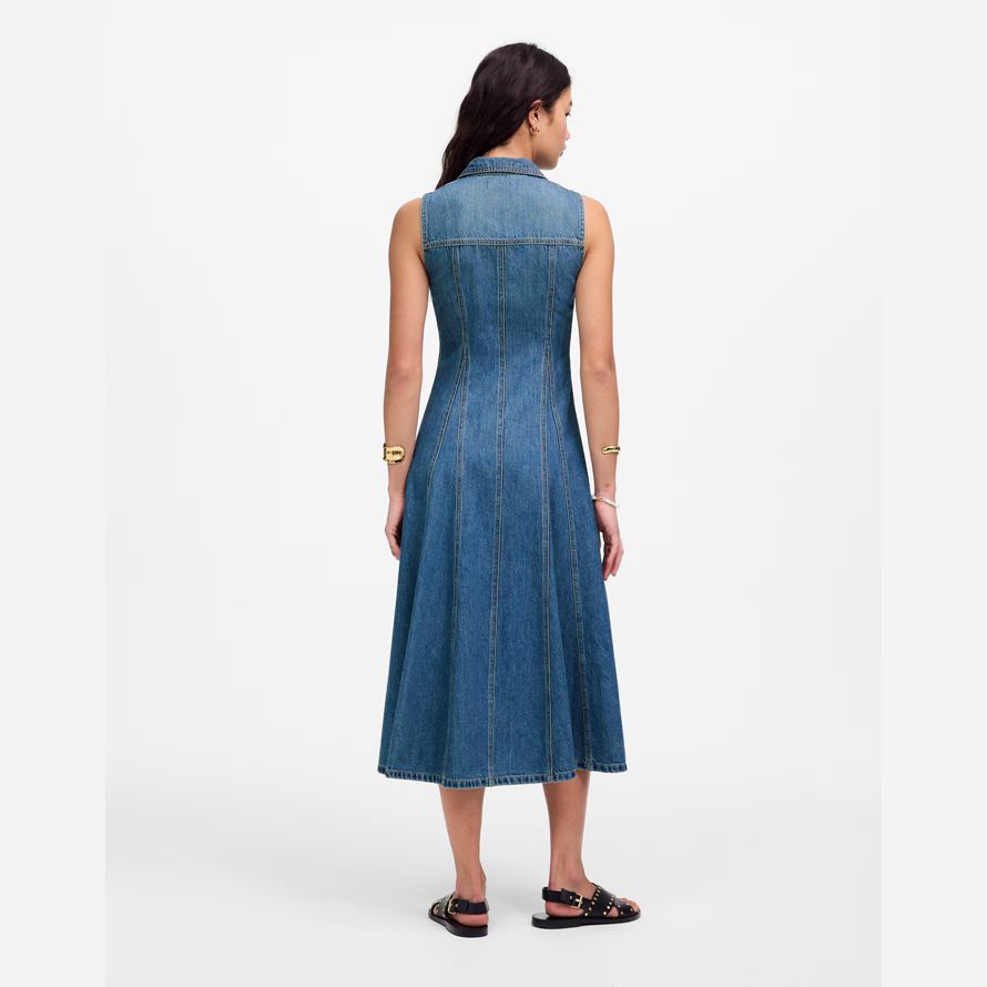 womens madewell midi a pieghe abito camicia blu