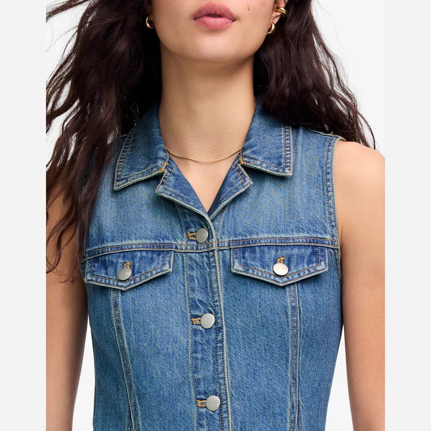 womens madewell midi a pieghe abito camicia blu