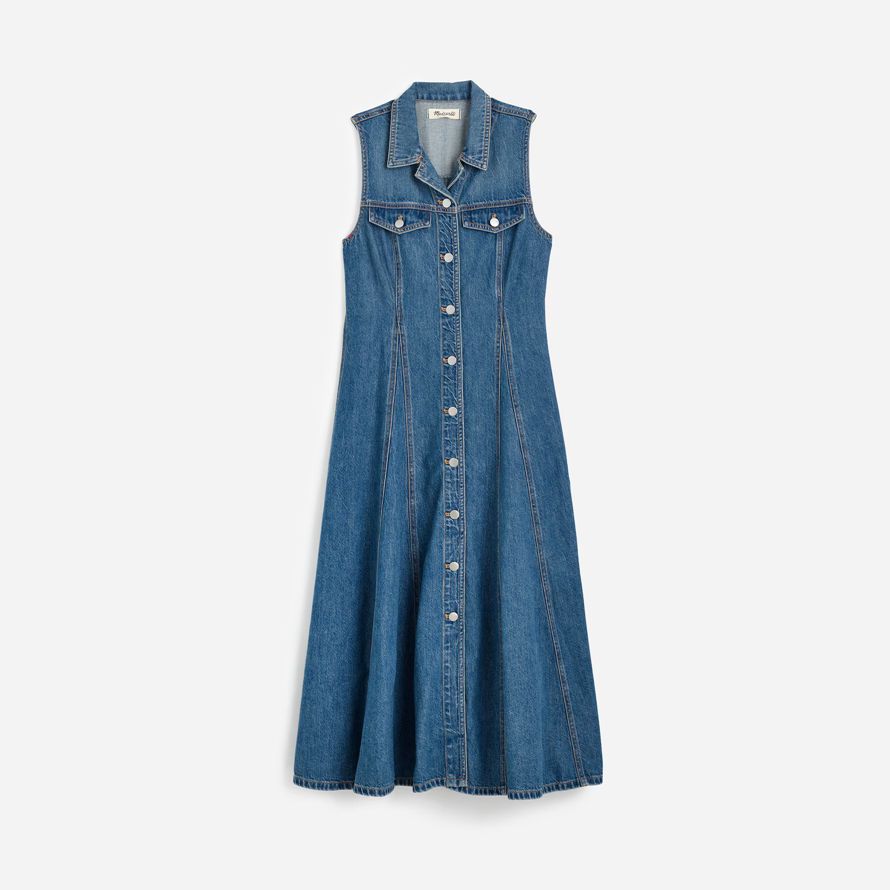 womens madewell midi a pieghe abito camicia blu