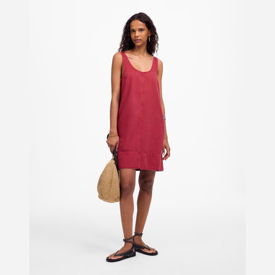 rosso scuro donna madewell denim scoopneck mini abito