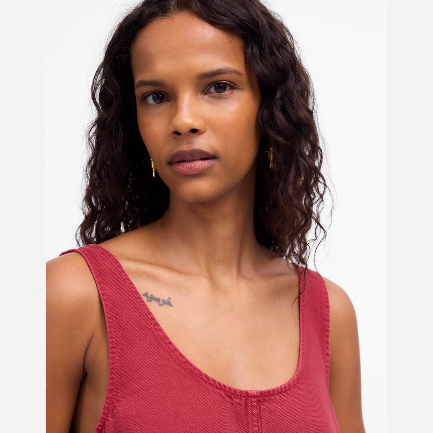 rosso scuro donna madewell denim scoopneck mini abito