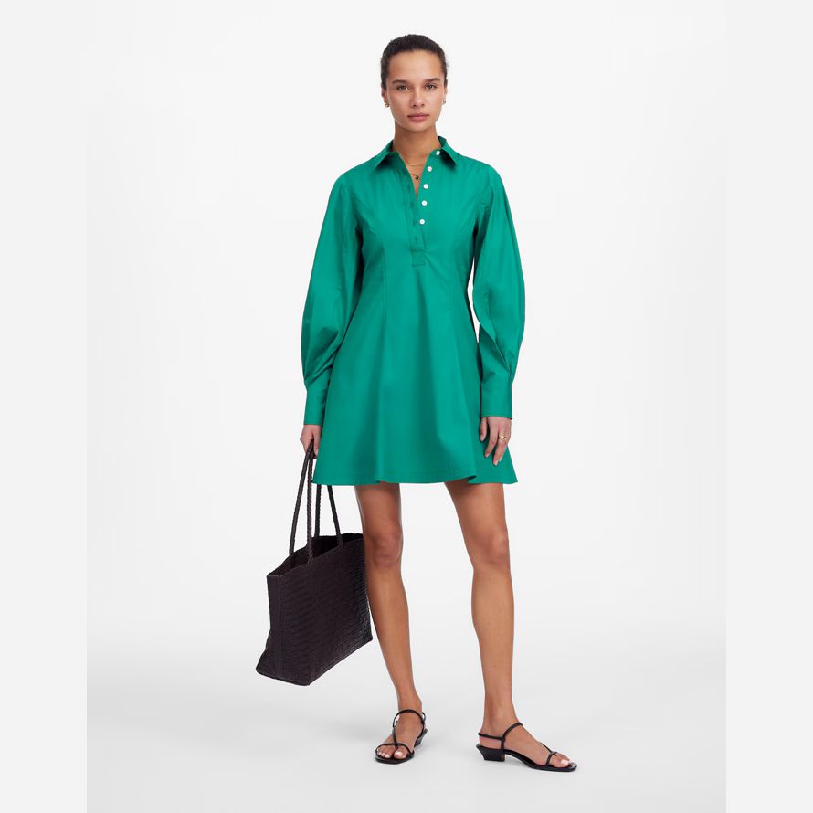 madewell aggraffati manica lunga camicia mini abito womens verde