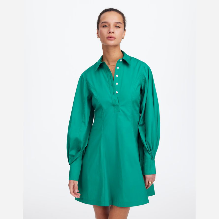 madewell aggraffati manica lunga camicia mini abito womens verde