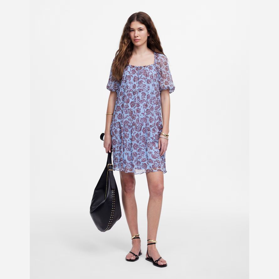 madewell puff sleeve mini womens dress blue cioccolato