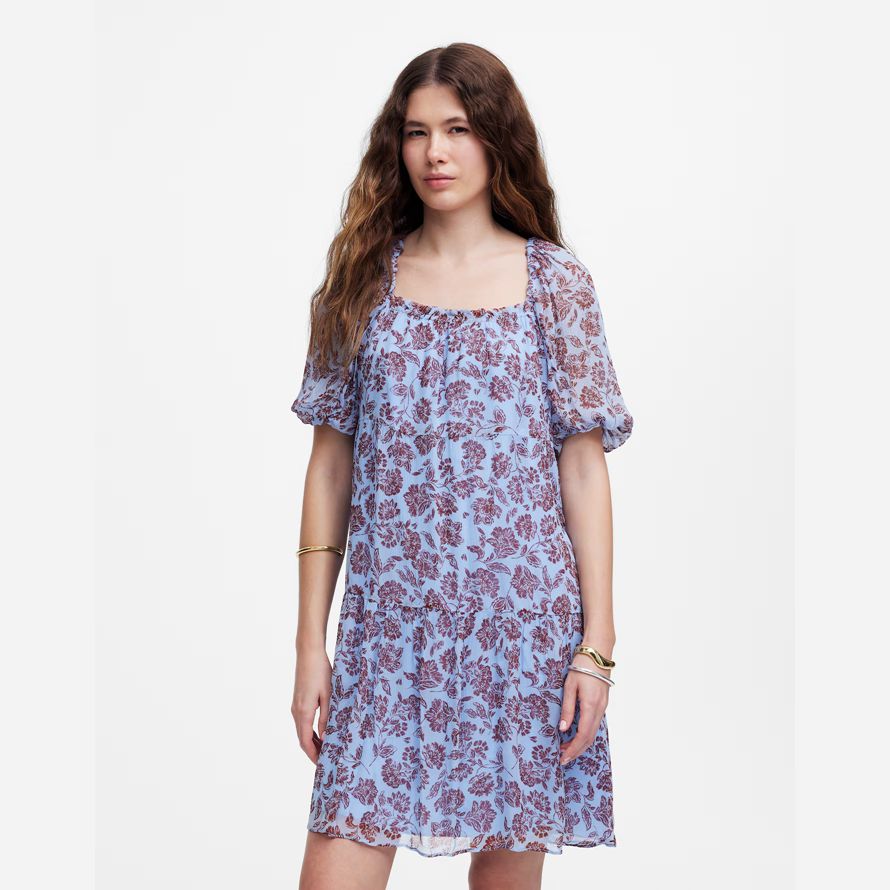 madewell puff sleeve mini womens dress blue cioccolato