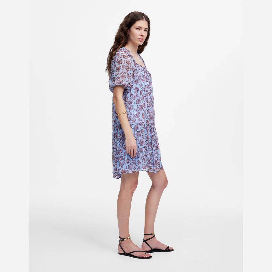 madewell puff sleeve mini womens dress blue cioccolato