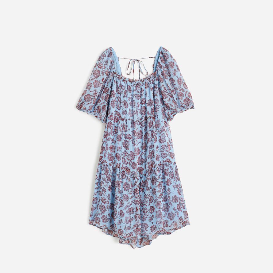 madewell puff sleeve mini womens dress blue cioccolato