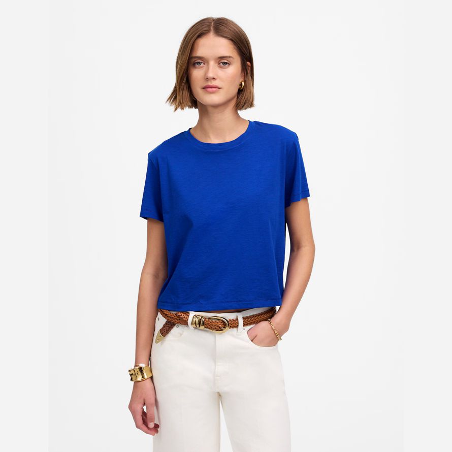 madewell fiammato boxy-raccolto womens t-shirt blu