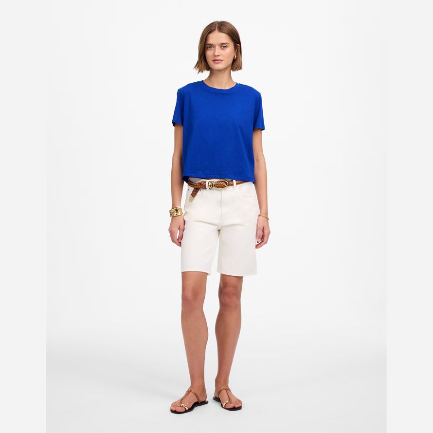 madewell fiammato boxy-raccolto womens t-shirt blu