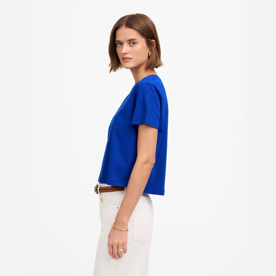 madewell fiammato boxy-raccolto womens t-shirt blu