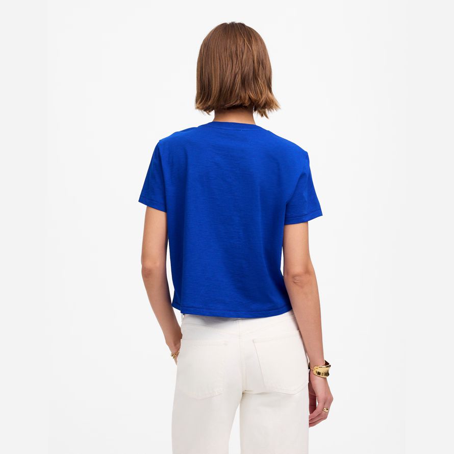 madewell fiammato boxy-raccolto womens t-shirt blu