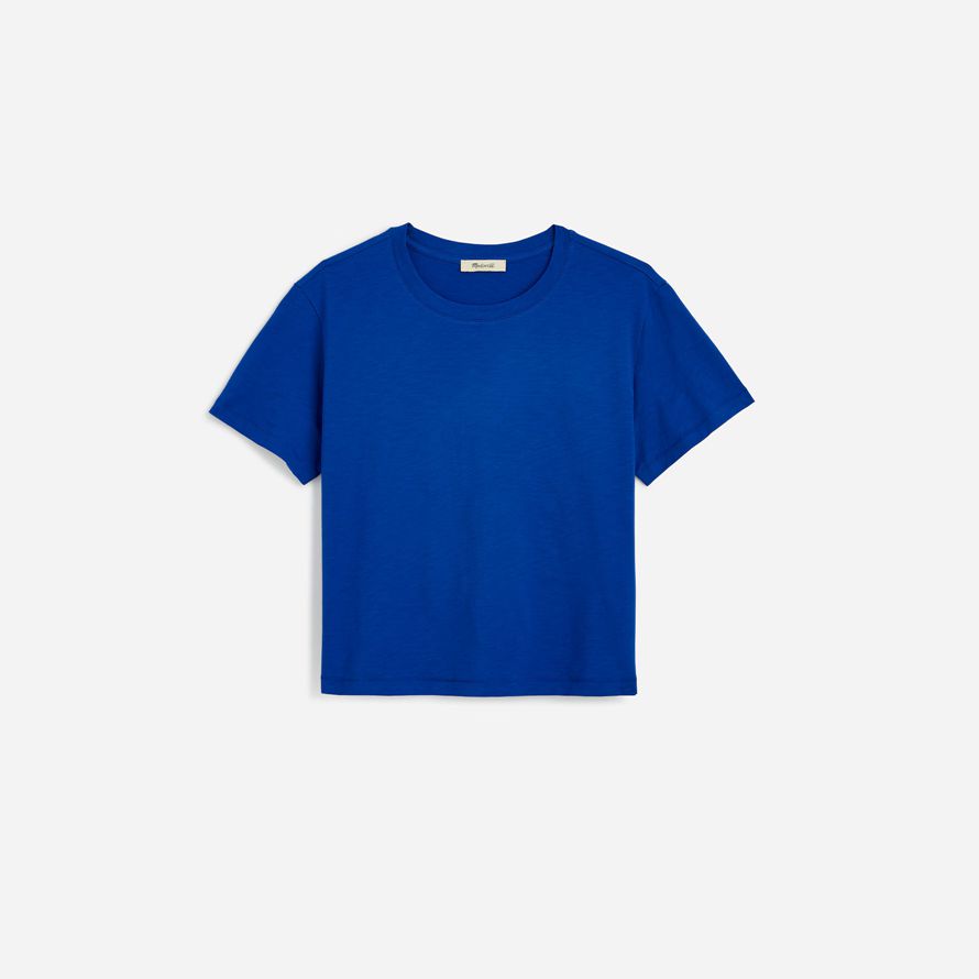 madewell fiammato boxy-raccolto womens t-shirt blu