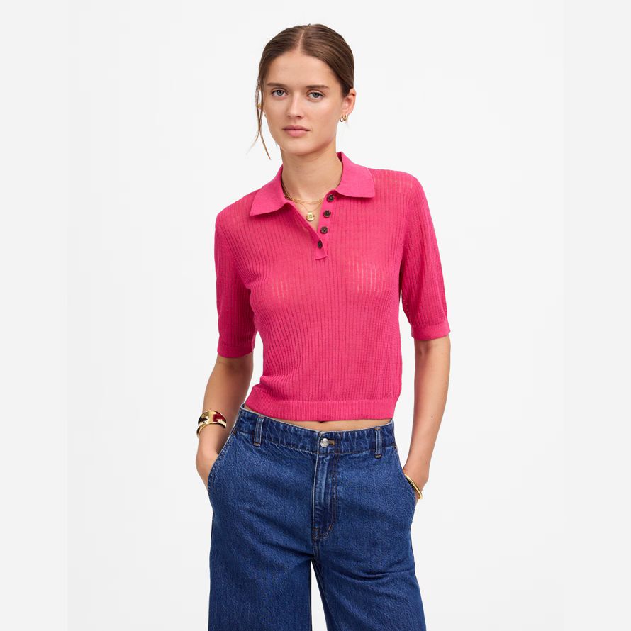 womens madewell polo manica corta maglione t-shirt rosa