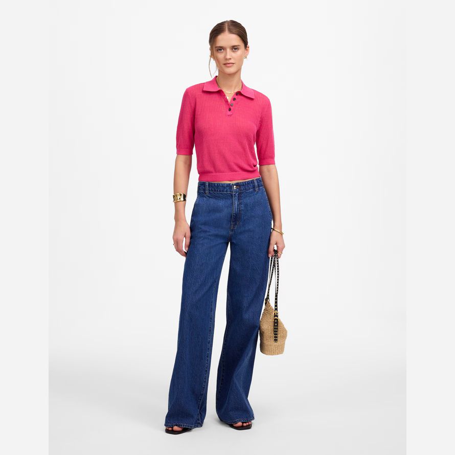 womens madewell polo manica corta maglione t-shirt rosa