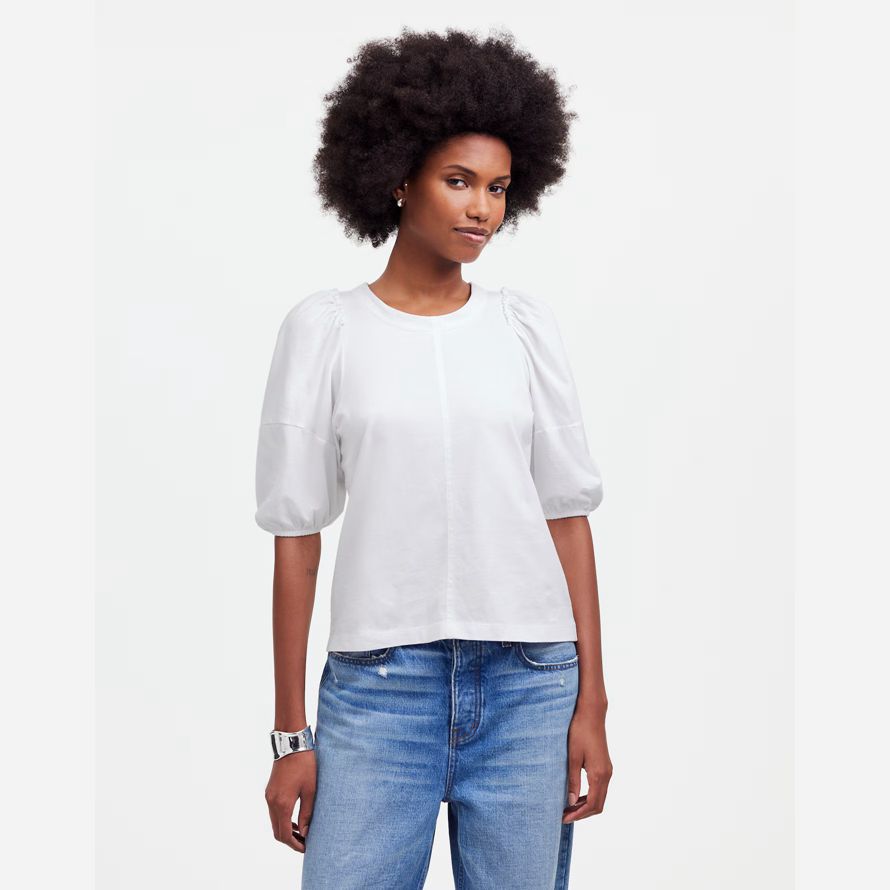 womens madewell puff sleeve t-shirt bianco