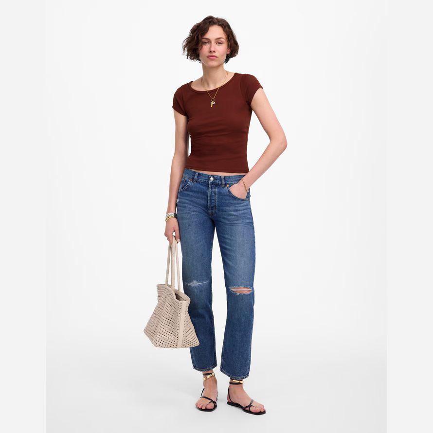 cioccolato womens madewell rigenerativa cotone a costine cappuccio maniche t-shirt