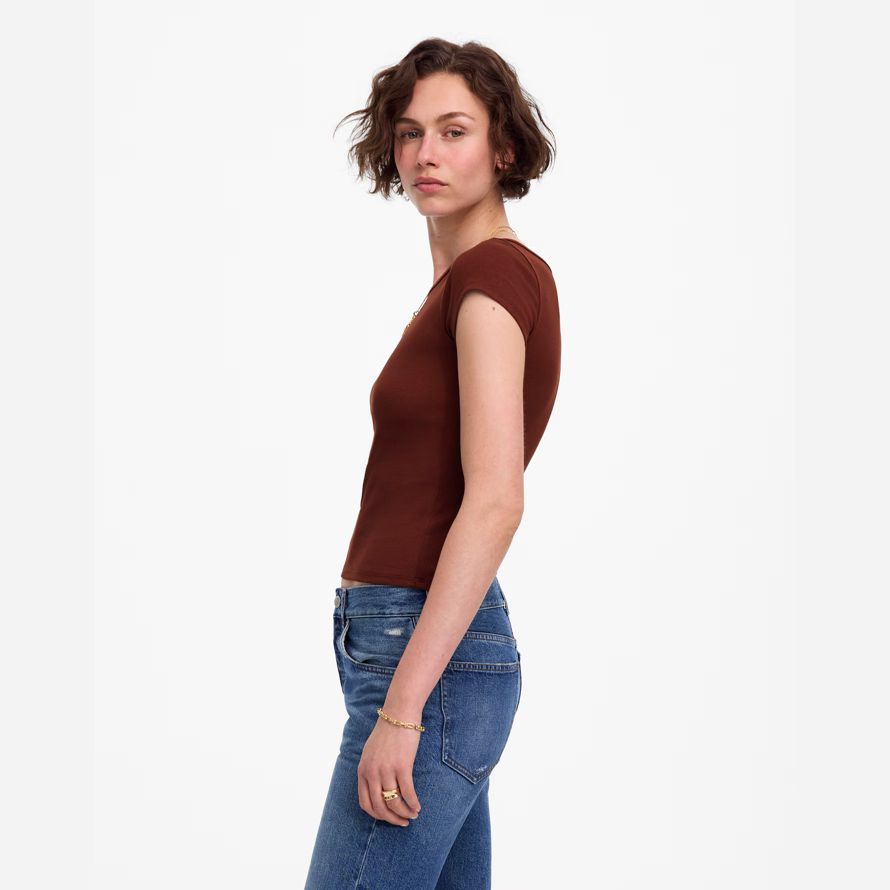 cioccolato womens madewell rigenerativa cotone a costine cappuccio maniche t-shirt