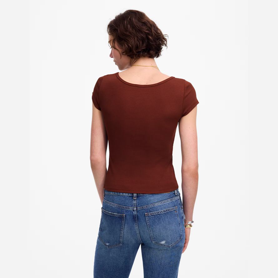 cioccolato womens madewell rigenerativa cotone a costine cappuccio maniche t-shirt