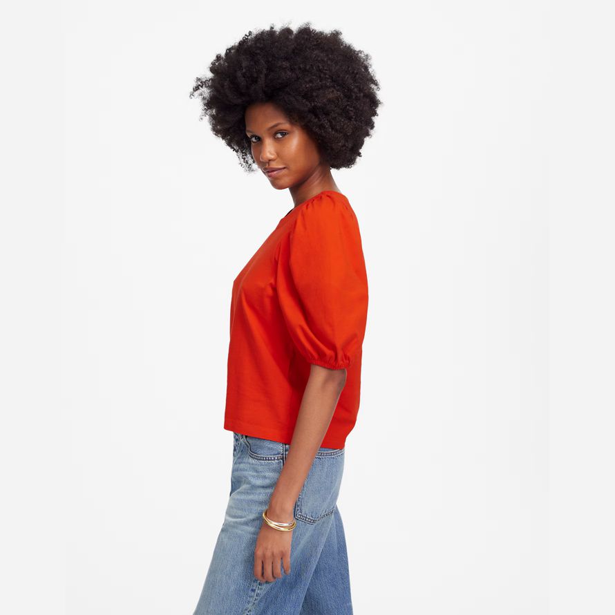 red womens madewell puff sleeve t-shirt