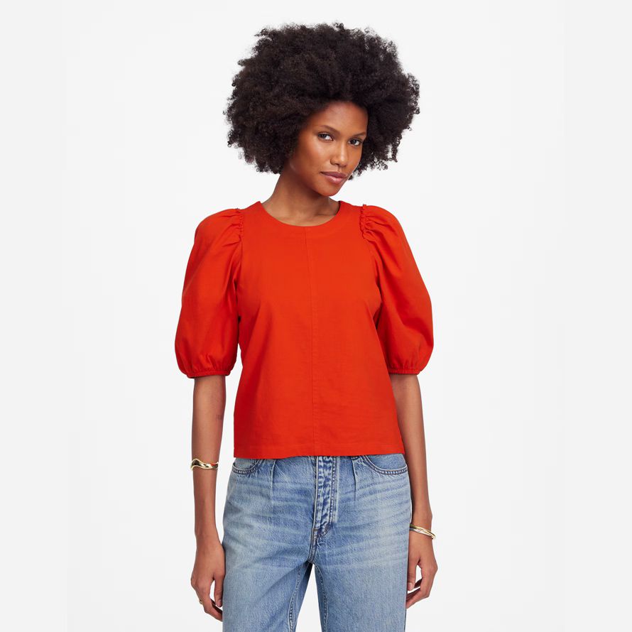 red womens madewell puff sleeve t-shirt
