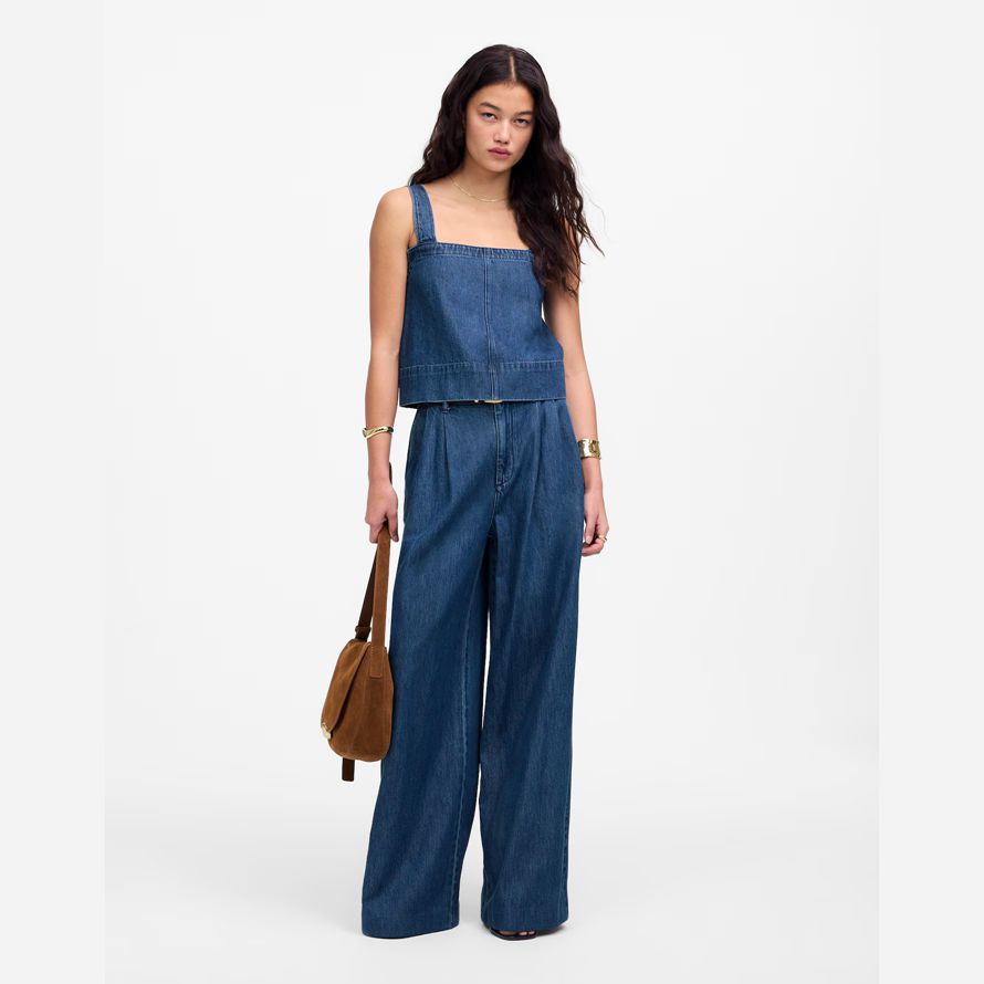 womens madewell squareneck denim serbatoio blu
