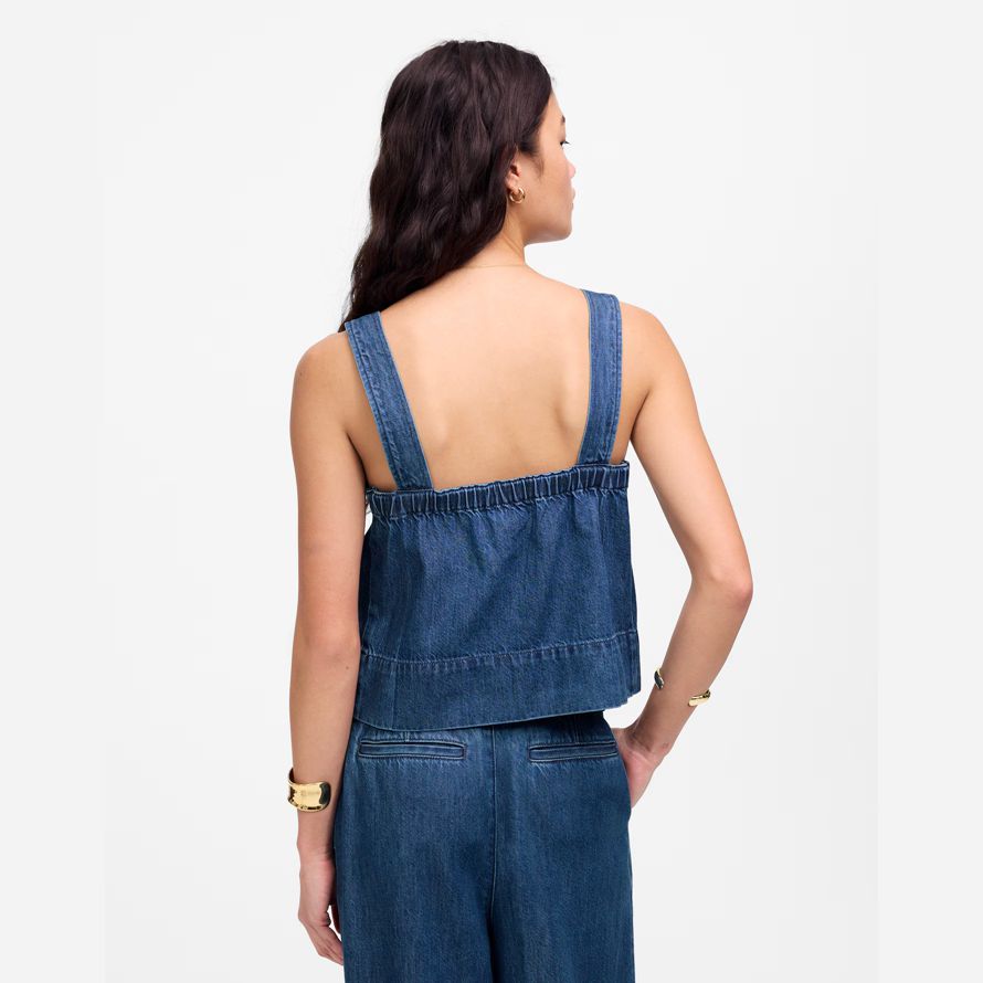 womens madewell squareneck denim serbatoio blu