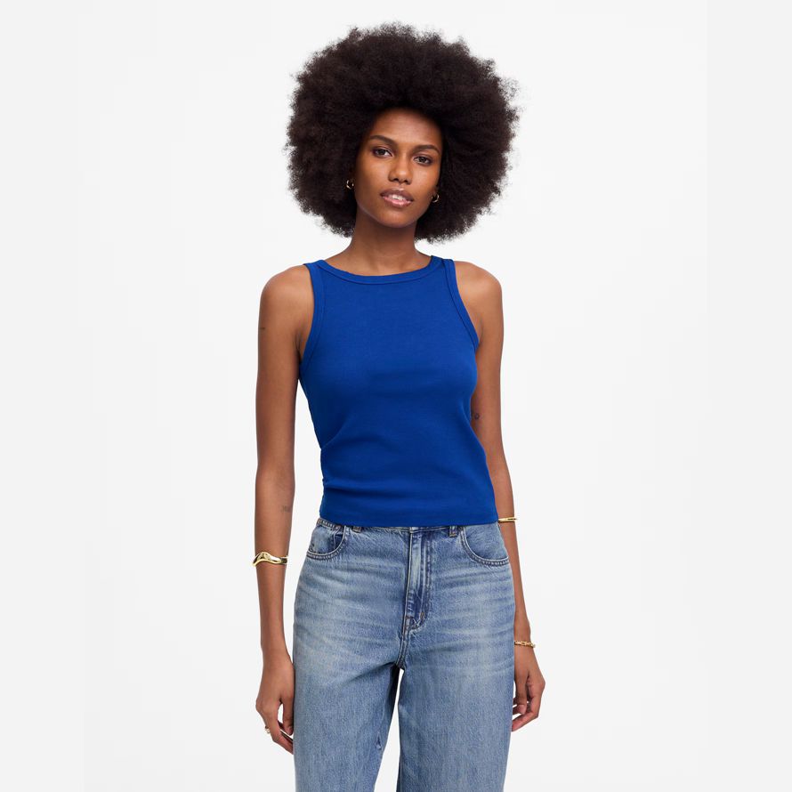 womens madewell rigenerativa cotone essenziale collo alto serbatoio blu