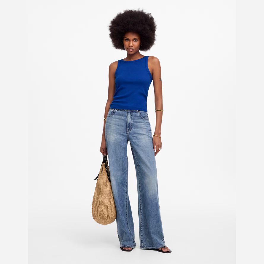 womens madewell rigenerativa cotone essenziale collo alto serbatoio blu
