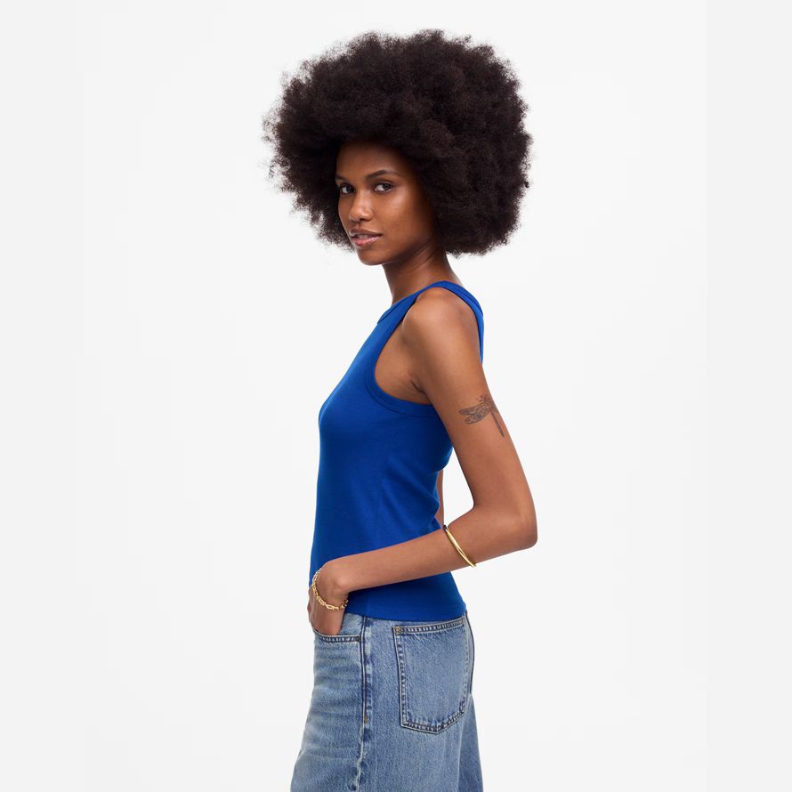 womens madewell rigenerativa cotone essenziale collo alto serbatoio blu