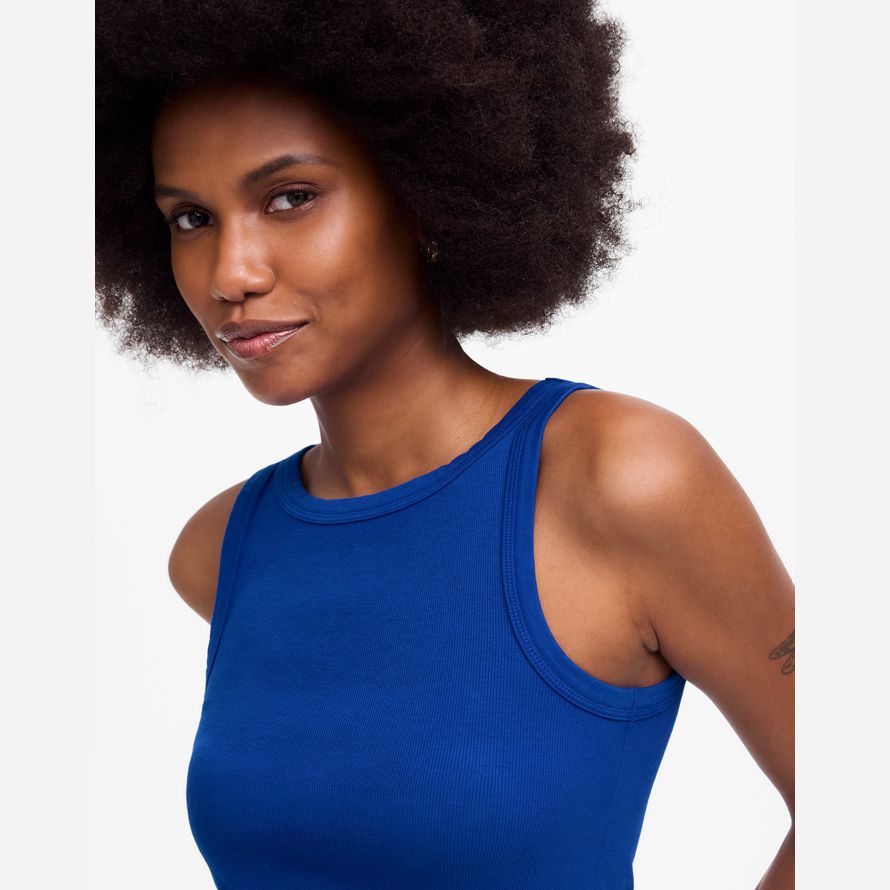 womens madewell rigenerativa cotone essenziale collo alto serbatoio blu