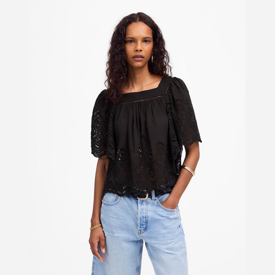 nero madewell occhiello flutter maniche womens top