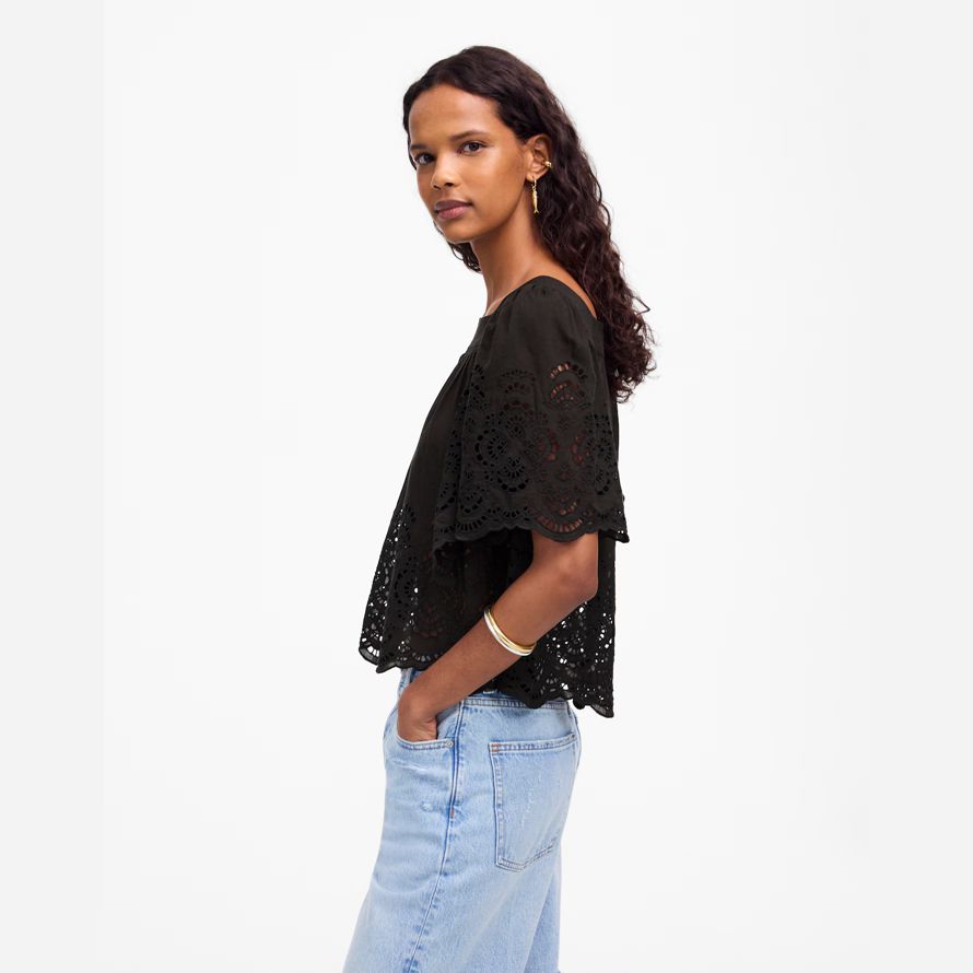 nero madewell occhiello flutter maniche womens top